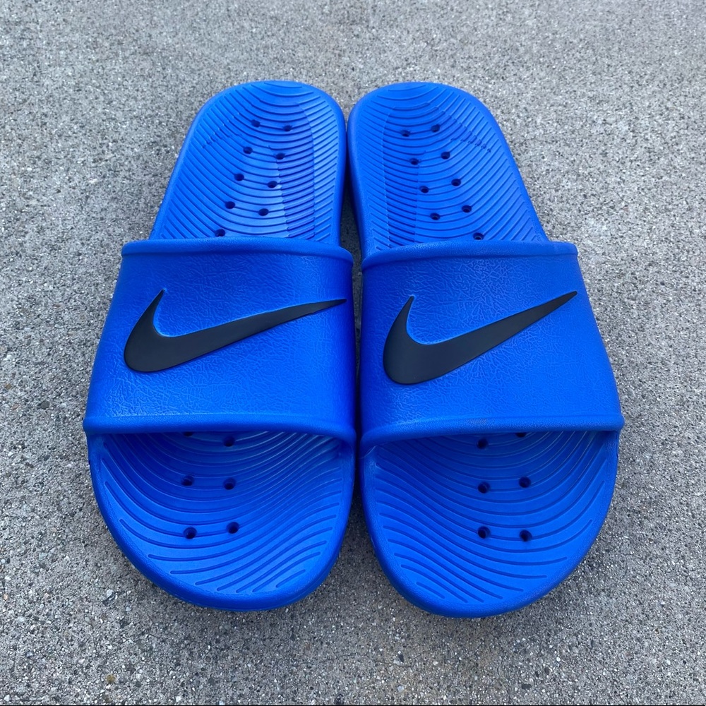 NIKE KAWA SHOWER SANDALS SWOOSH BLUE BLACK